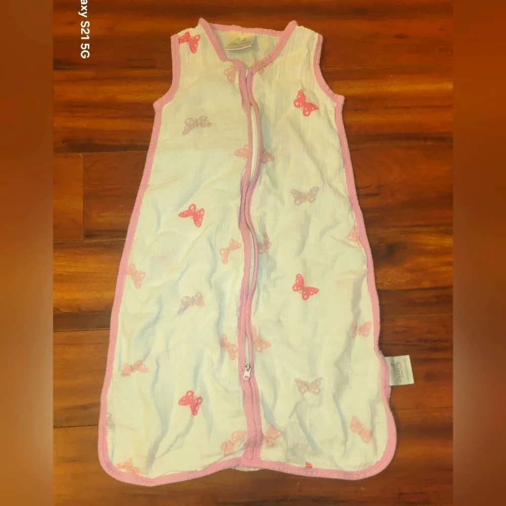 Aden & Anais Pink and White Butterfly Sleep Sack With Zipper Size 0/6 Months